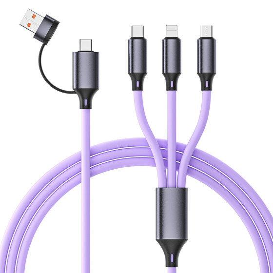 ID:1054 - Genuine silicone two-to-three data cable suitable for Apple Huawei Android mobile phone fast charging five-in-one fast charging cable
